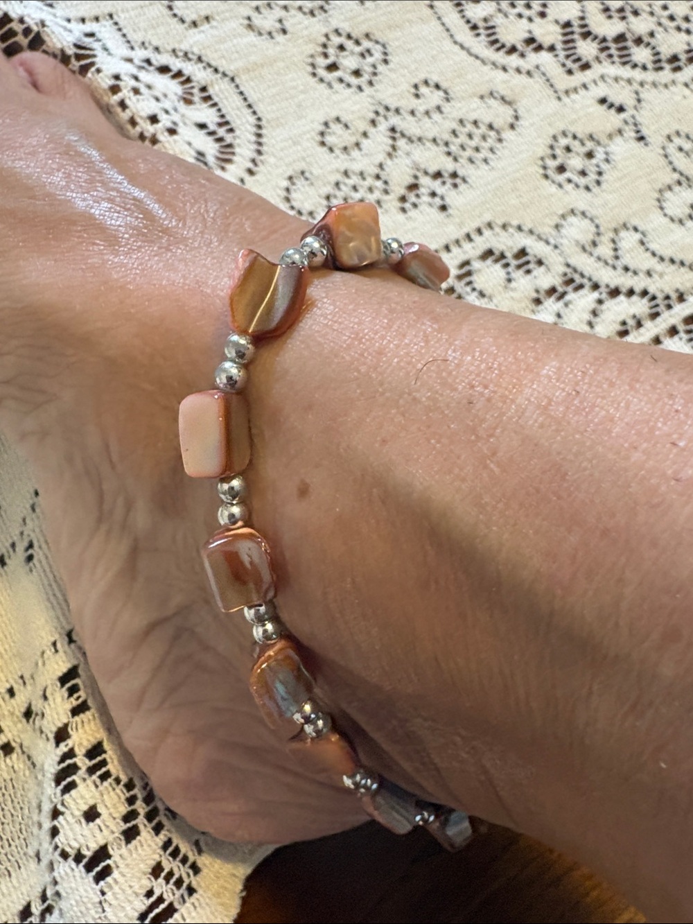 Handcrafted Salmon Agate Beaded Anklet